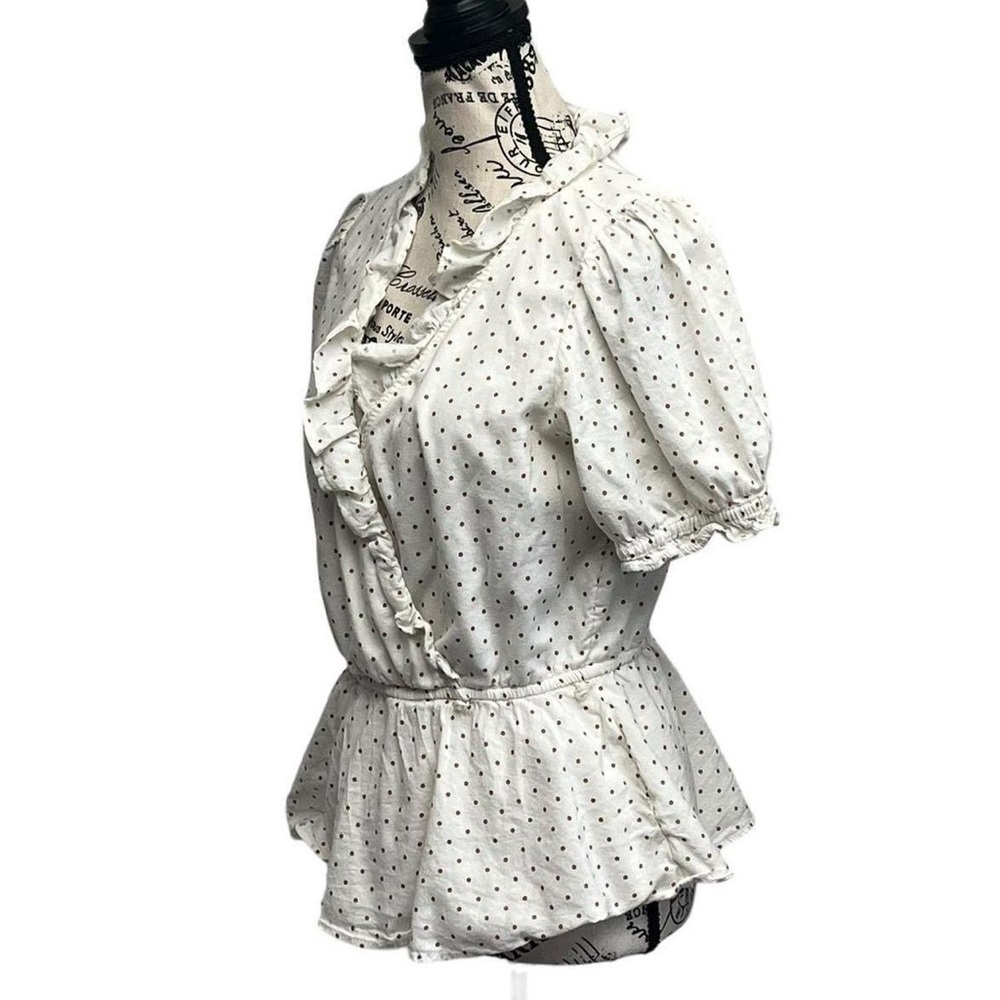 LC Lauren Conrad Cream Polka Dot Ruffle Wrap Blouse - Picture 3 of 9